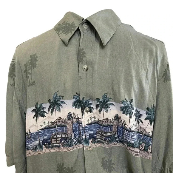 Croft and Barrow Men’s Green Palm Tree Button Casual Hawaiian Shirt size Large - Picture 3 of 9